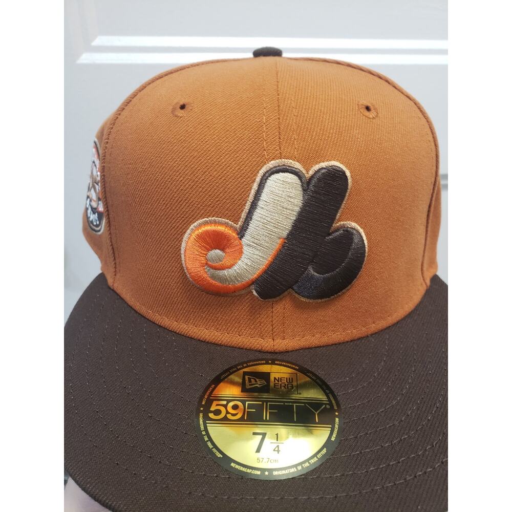 Montreal Expos Hat 25th Anniversary Rust Brown Visor 59FIFTY Fitted 7 1/4